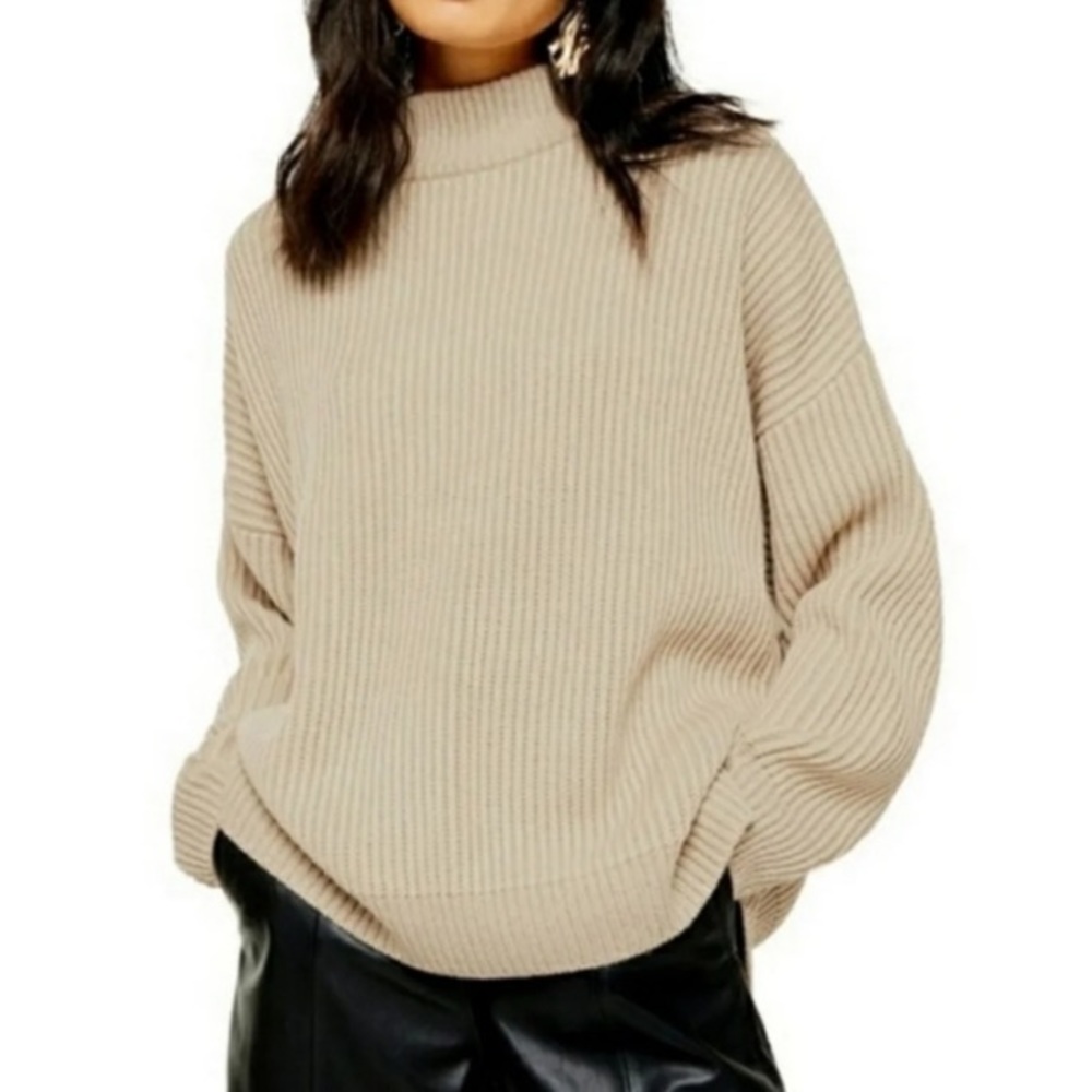 Topshop oversized mock neck ribbed sweater size 14